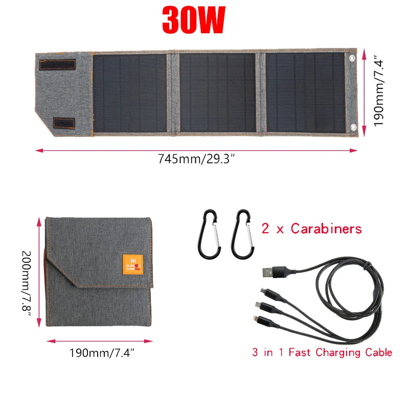 Faltbares Solarpanel HeliGo Light | 15–30 W | USB-Ausgang & 3-in-1-Ladekabel | Ultraleicht & Tragbar | Für Camping, Wandern & Notfälle
