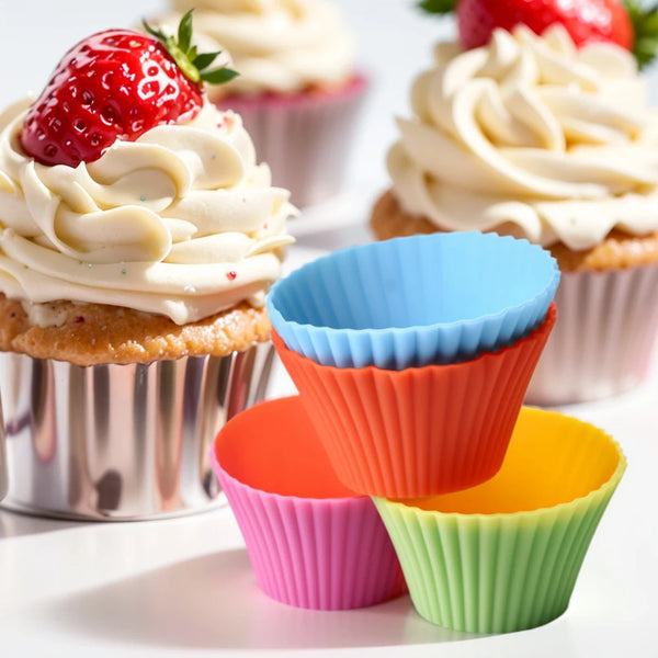 BakeLino SoftCup Wiederverwendbare Silikon-Muffinförmchen 12 Stück | Antihaft-Backformen für Cupcakes, Desserts & Pudding | Spülmaschinen- & ofenfest