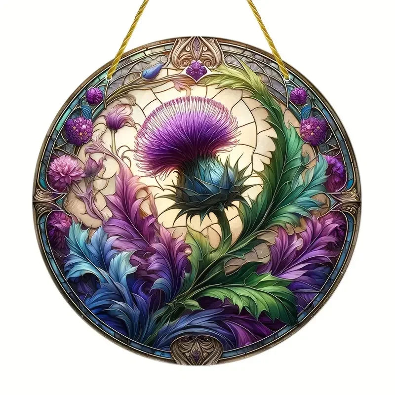 Suncatcher ThistleLight | Rundes Acryl-Fensterbild mit Distel-Motiv | 15–20 cm | Handbemalt & Lichtdurchlässig