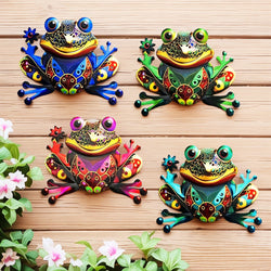 FROVIA Wanddeko Frosch | Metall | Handbemalt | Gartendeko & Innenbereich | 17,5 × 14 × 1 cm