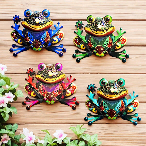 FROVIA Wanddeko Frosch | Metall | Handbemalt | Gartendeko & Innenbereich | 17,5 × 14 × 1 cm