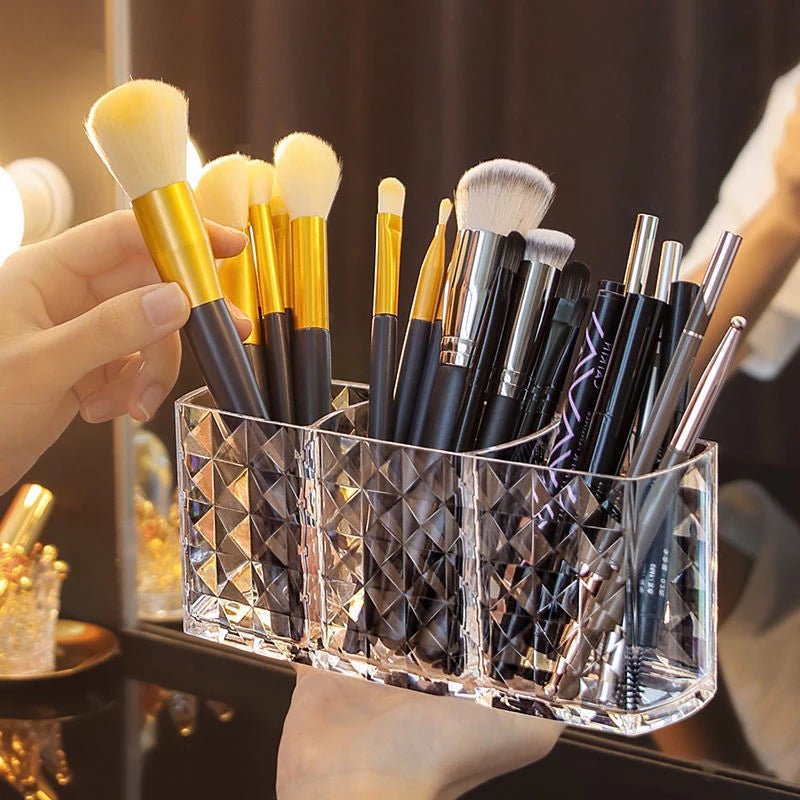 Kosmetik-Organizer GlamHive Diamond | Spiegeltür-Box mit Rhomben-Muster | 3 Fächer