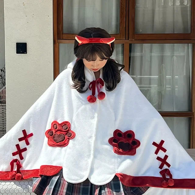 Fleece-Cape Kurochi | Kawaii Fledermaus Design | Kapuzen Poncho für Damen | Kuschelig & Warm