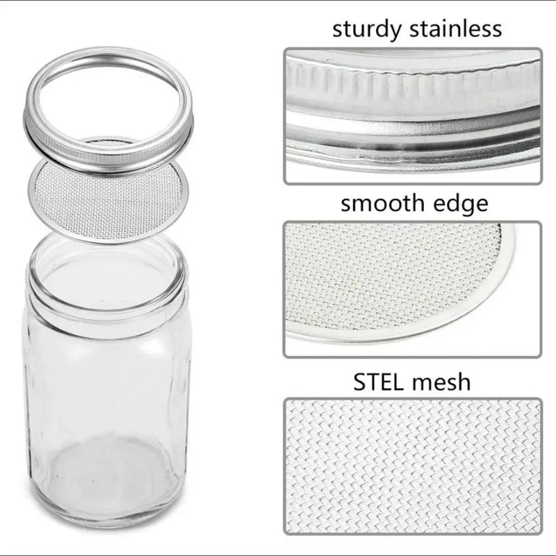 VitaKeim Keimglas Set | Edelstahl-Siebdeckel | Für frische Sprossen zuhause | 16oz & 32oz