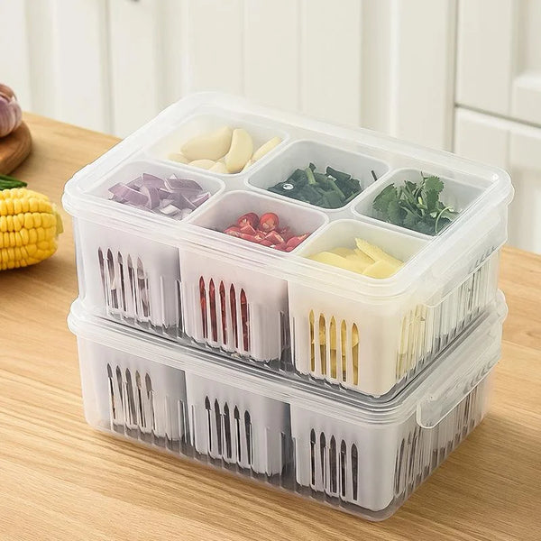 Kitchero FreshBox Frischhaltebox mit Abtropfeinsatz | 4-teiliges Modulsystem | Transparent & Stapelbar | 22,8x16x8,5 cm