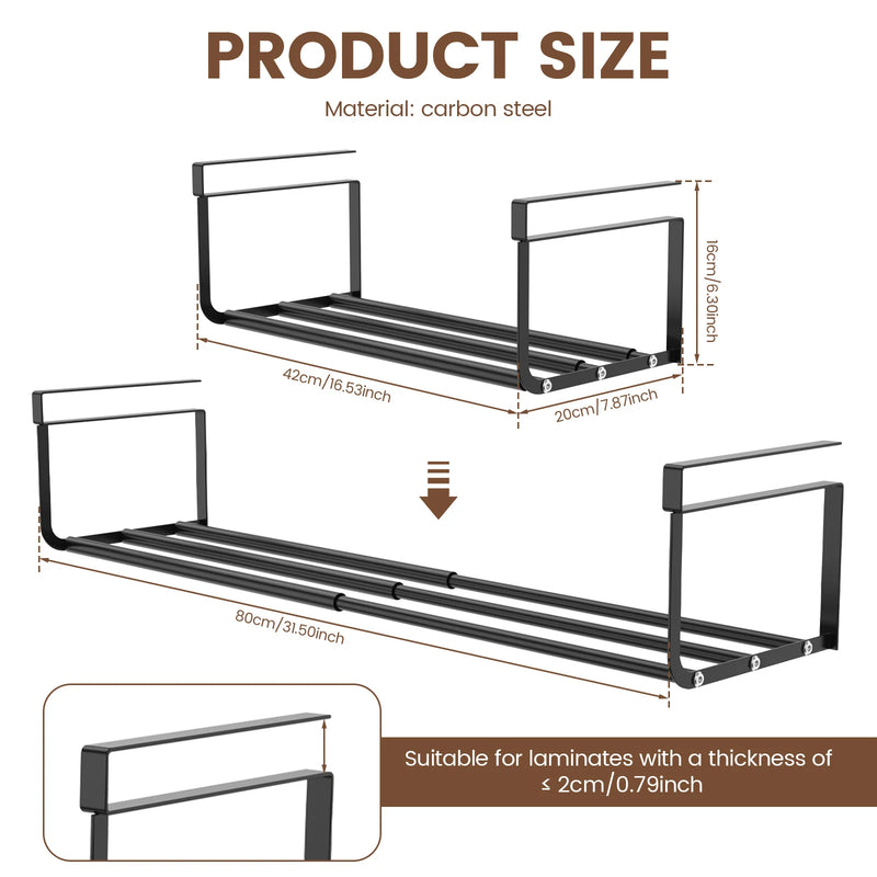 FlexoRack | Teleskopisches Hängeregal für Schränke | Verstellbar 38,5–70,5 cm | Für Küche, Bad & Büro