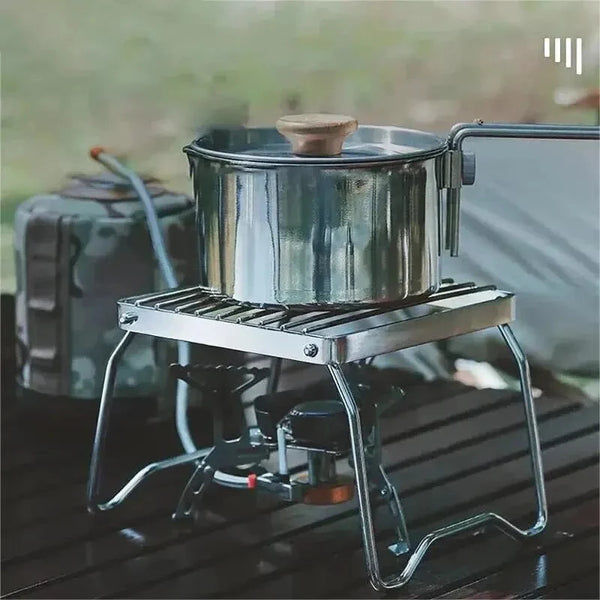 CampForge Klappgrillständer | Edelstahl | Hitzebeständig & Tragbar | Faltbar auf 3 cm | Für Grill, Topf & Outdoor-Kocher