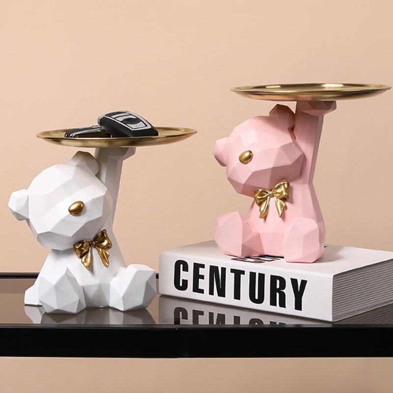 Aufbewahrungsfigur Formubo GeoBear | Geometrischer Bär aus Resin mit Schale | Deko & Ablage in einem | 17,5 × 13 cm