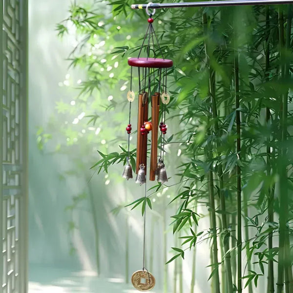 FortuneChime | Großes Metall-Windspiel mit Klangröhren | Holz & Metall | Für Garten & Zuhause