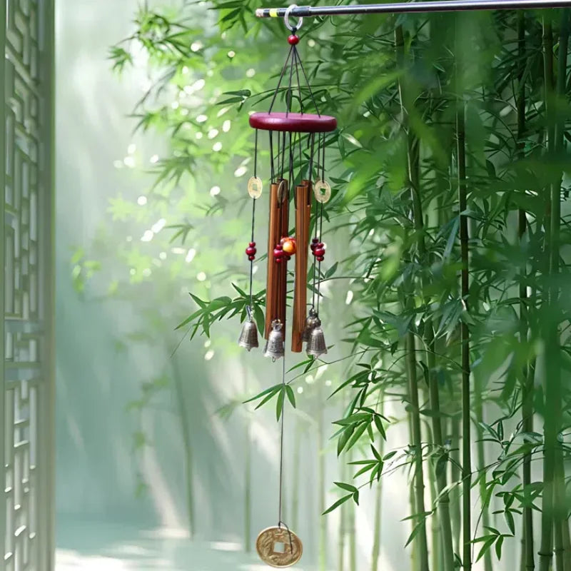 FortuneChime | Großes Metall-Windspiel mit Klangröhren | Holz & Metall | Für Garten & Zuhause