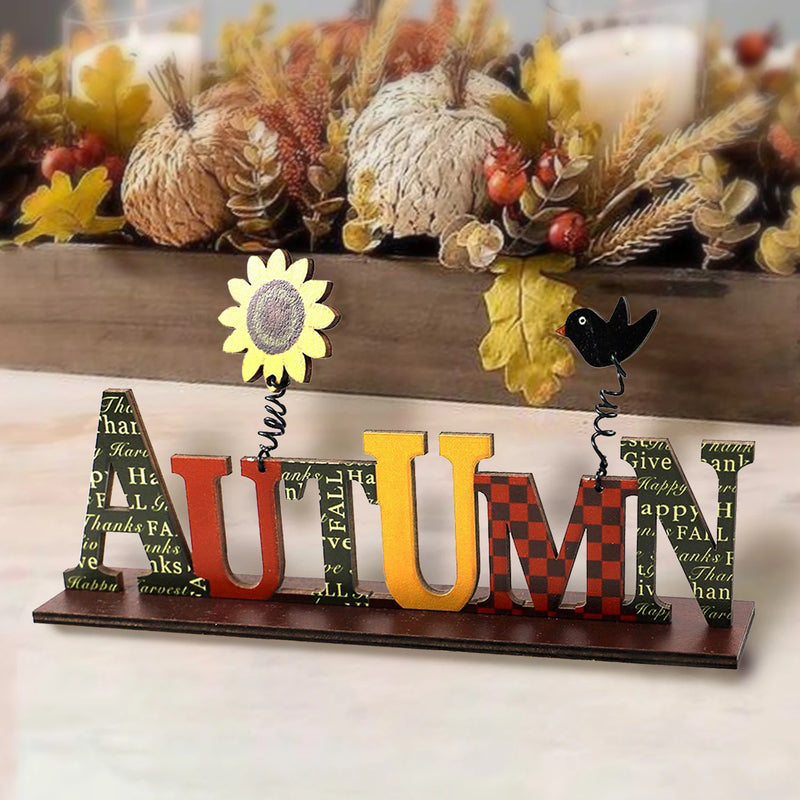 Holzdeko AutumnCharm | Stehendes Erntedank-Dekoelement | Herbstliche Wohn- & Tischdekoration