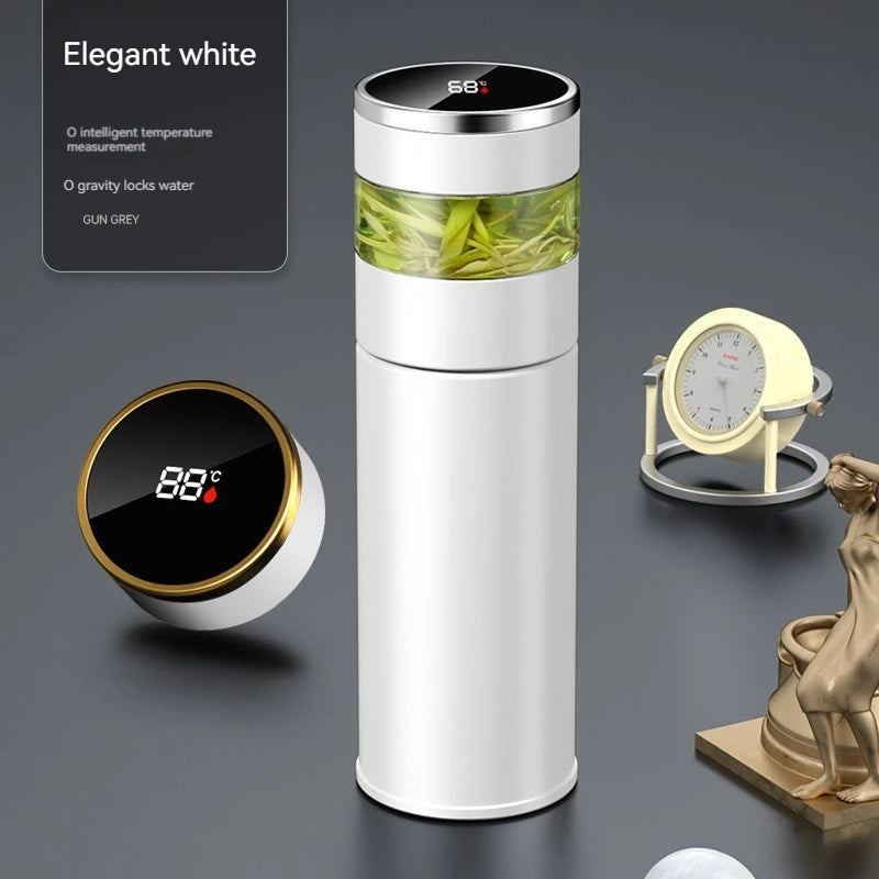 ThermoBrew | Isolierflasche mit LED-Temperaturanzeige & Teesieb | 450 ml | Edelstahl 304 | Schwarz