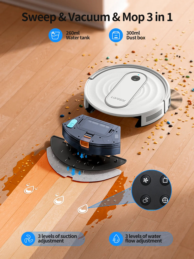 Cleanovo P10 Saugroboter mit Wischfunktion | 4500Pa Power-Saugkraft | App-Steuerung & Gyroskop-Navigation | Für Teppiche & Hartböden