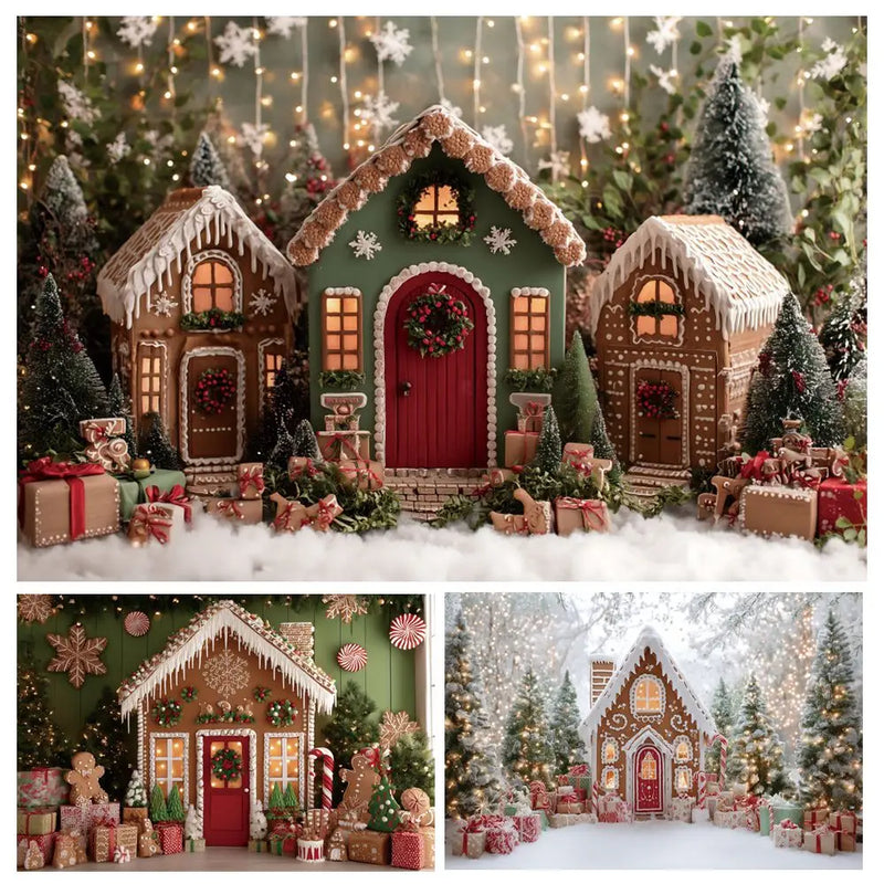 Festivella | Weihnachts-Fotohintergrund | Lebkuchenhaus & Schneelandschaft | Kinder & Familien Shooting Deko | Polyester/Vinyl | 300×200 cm