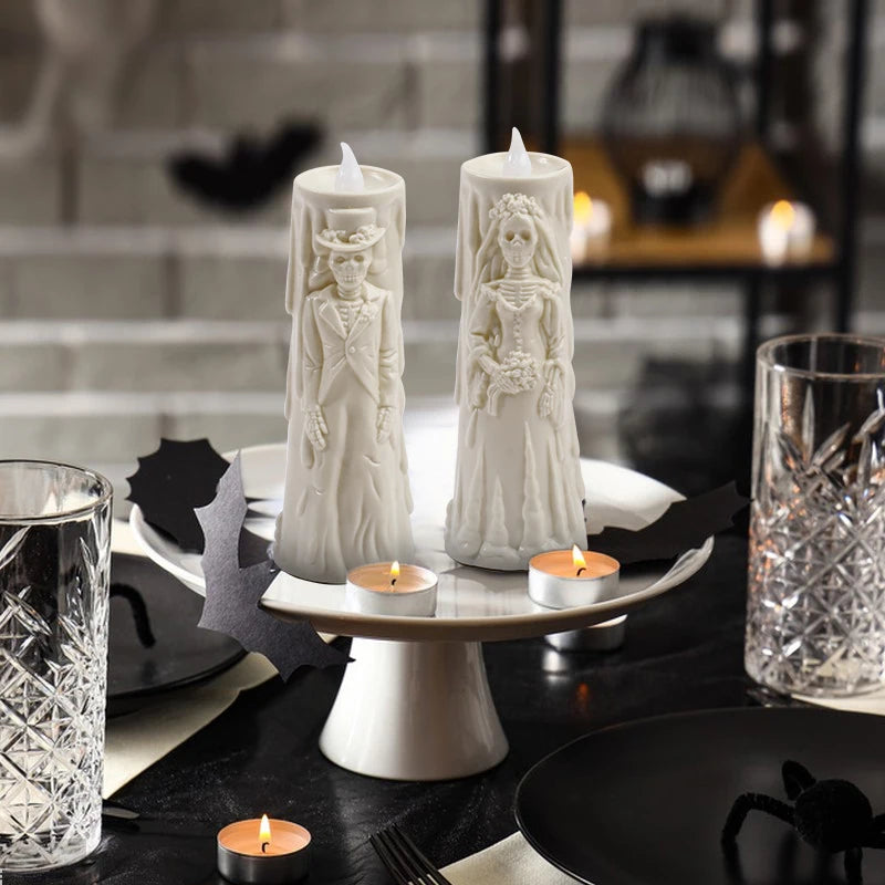 Skelett-Lampe HallowGlow | LED Horror-Kerze | Braut & Bräutigam Figur | Halloween Deko