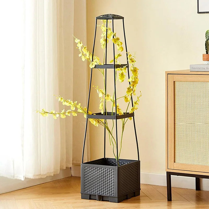 Climbura GrowTower Hochbeet Pflanzkasten mit Rankhilfe | 114 cm Höhe | Modulares Tomaten- & Gemüseturm-System | Mit Wasserreservoir