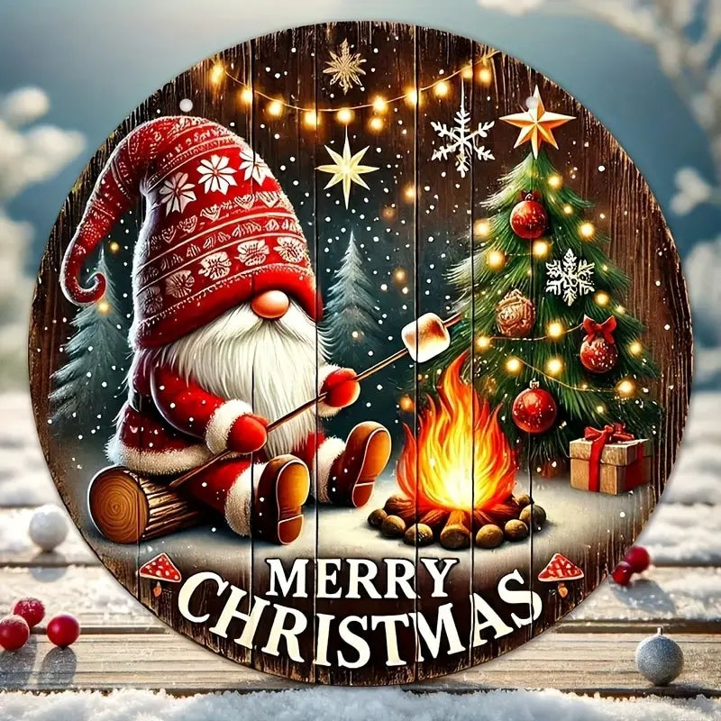 NordicJoy | Runder Holz-Weihnachtsschriftzug | „Merry Christmas“ | Klassische Tür- & Wanddeko