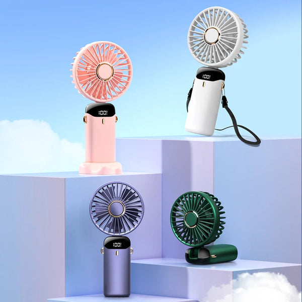 AERIONIQ 3-in-1 Mini-Ventilator | LED-Anzeige | 5 Stufen | Akku mit Powerbank-Funktion | Tragbar & aufstellbar