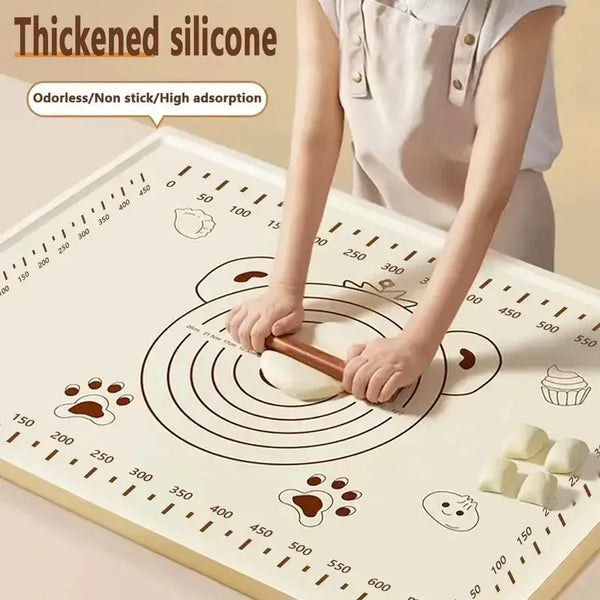 Bakiva Backunterlage aus Silikon 70×50 cm | Rutschfeste Teigmatte mit Maßskala | Antihaft-Knetmatte für Pizza, Gebäck & Plätzchenteig | Inkl. Teigschneider