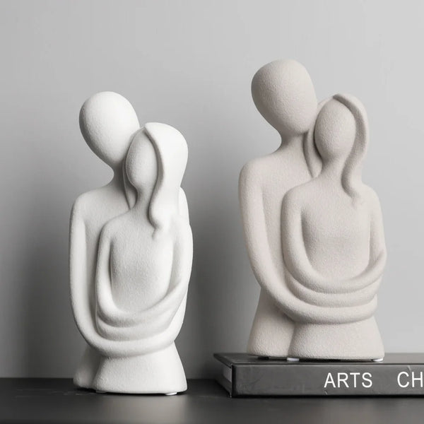 AMORIA Skulptur Paar | Nordisch Abstrakt | Keramik Matt | Weiß & Grau