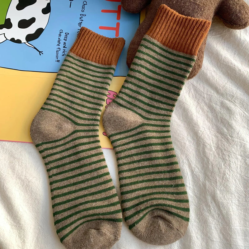 WollHerz Damen Wollsocken | Herbst & Winter | Verdickt & Warm | Geripptes Design | Uni & Streifen