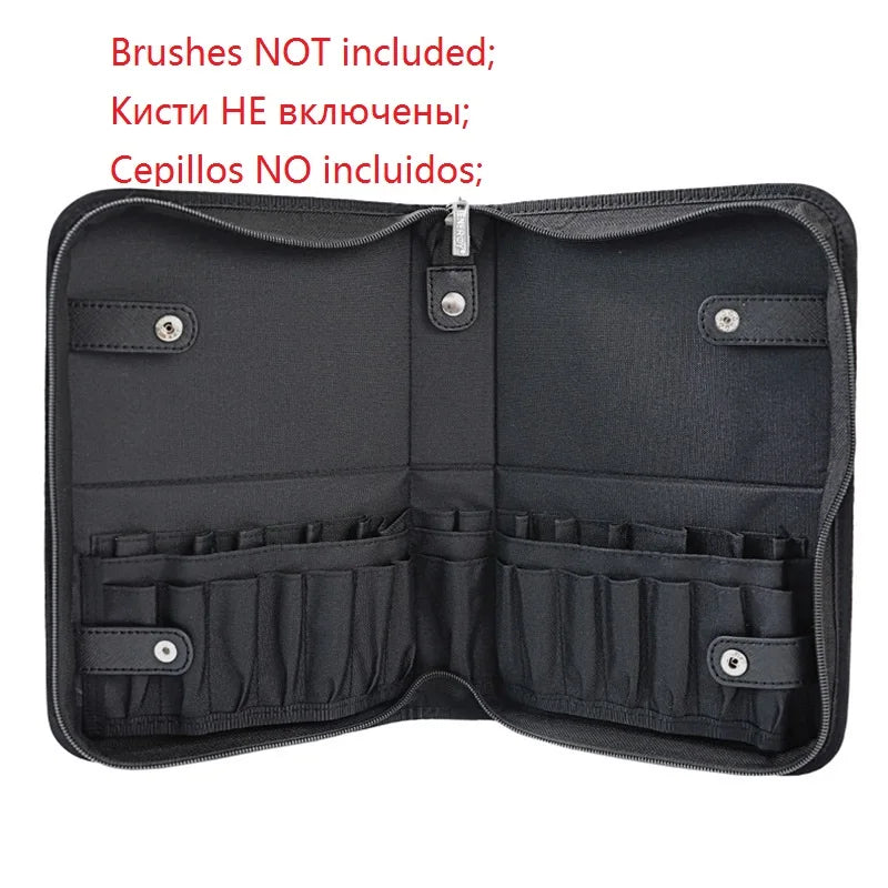 Pinselia Make-up Pinsel Tasche 29 Fächer | Faltbar & Wasserdicht | Profi-Organizer für Reisen & Studio | PU-Leder | Schwarz