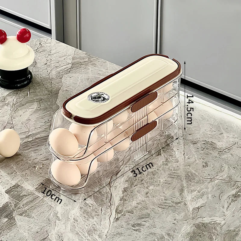 RollEgg Max | Automatischer Eierhalter für den Kühlschrank | Stapelbarer Eier-Organizer aus Klarsicht-Kunststoff