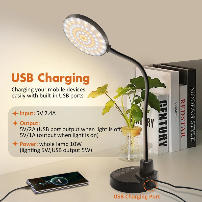 LED-Schreibtischlampe Lixora Flex | Augenschonend & Dimmbar | 3 Lichtfarben & 5 Helligkeiten | USB-Anschluss & Flex-Arm