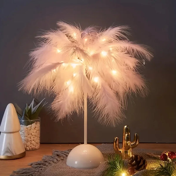 Feaura | Feder Tischlampe | Warmweiß | Romantische LED Deko