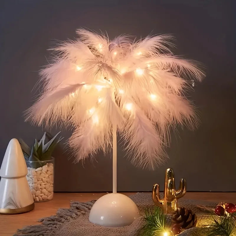Feaura | Feder Tischlampe | Warmweiß | Romantische LED Deko