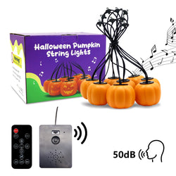 Halloween Lichterkette PumpkinPhantasm | 4,5 m | 8 Leuchtkürbisse mit Sound- & Musikmodus | Fernbedienung & Timer