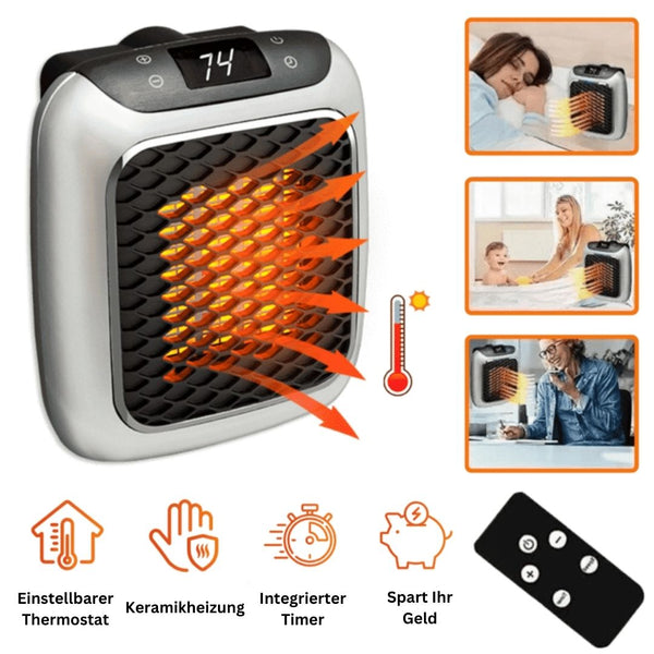 HeatGlow Tragbare Heizung | Energiesparend & Schnell Aufheizend | Mit Sicherheitsfunktionen | Schwarz