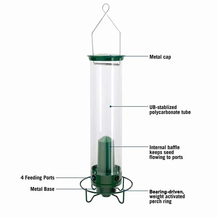 Aviron Vogelfutterspender mit Anti-Eichhörnchen-Schutz | Spinnmechanismus | 4 Futteröffnungen | 2,27 kg Fassungsvermögen