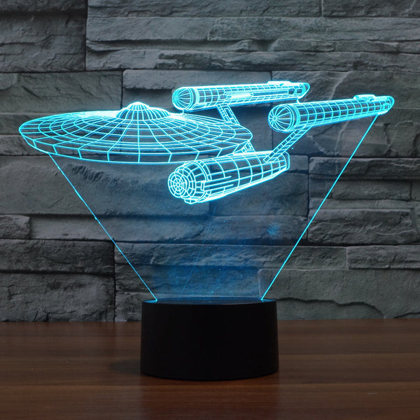 3D Star Trek Illusionslampe | Schwebende Enterprise | Mehrfarbiges LED-Licht | 20 cm Hoch