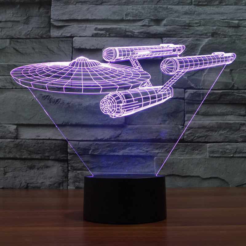 3D Star Trek Illusionslampe | Schwebende Enterprise | Mehrfarbiges LED-Licht | 20 cm Hoch