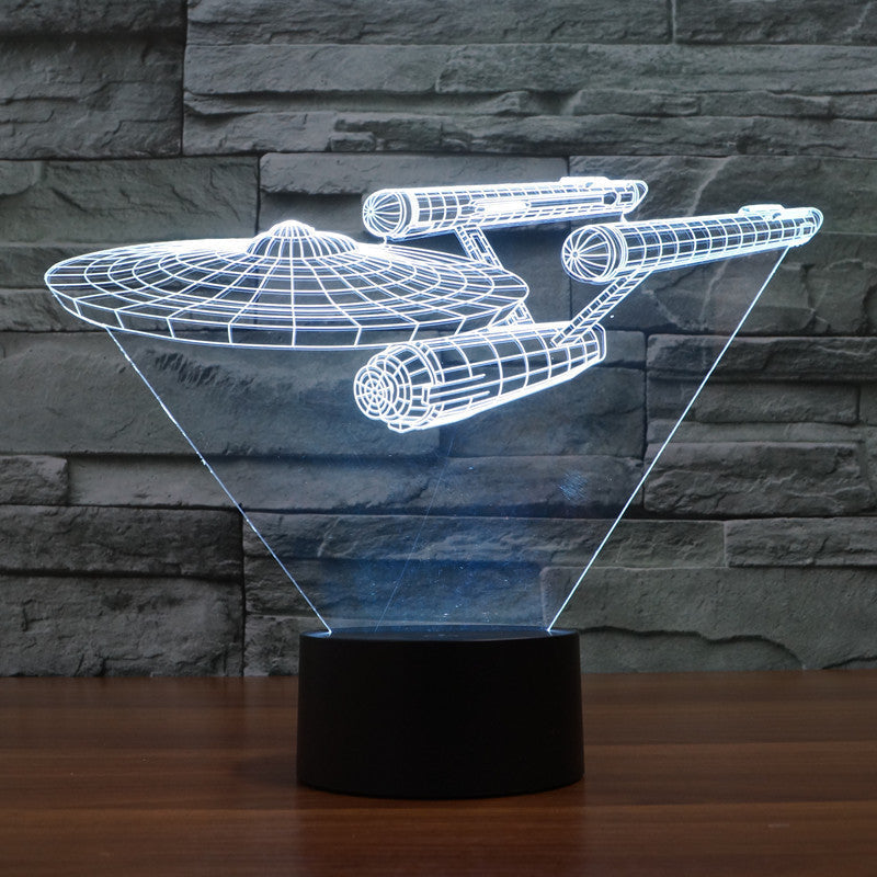 3D Star Trek Illusionslampe | Schwebende Enterprise | Mehrfarbiges LED-Licht | 20 cm Hoch