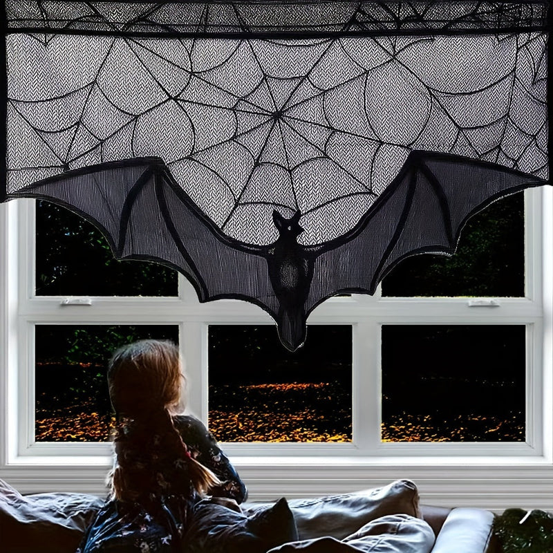 Noctura Halloween Tischläufer | Schwarze Spitze | Fledermaus- & Spinnennetz-Design | Wiederverwendbar