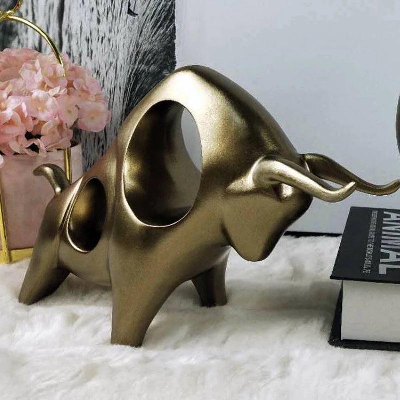 Toro Eleganza Stier Skulptur | Symbol für Stärke & Wohlstand | Europäisches Design | Harz 21×20,5×7,5 cm