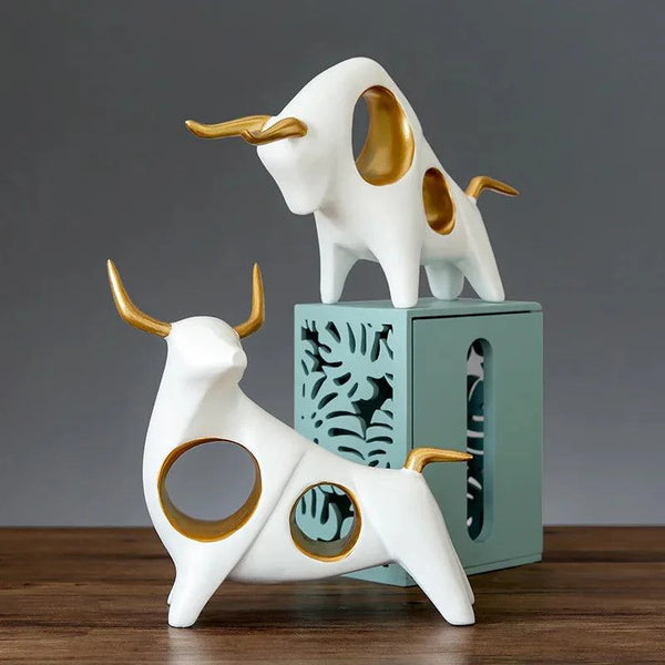 Toro Eleganza Stier Skulptur | Symbol für Stärke & Wohlstand | Europäisches Design | Harz 21×20,5×7,5 cm