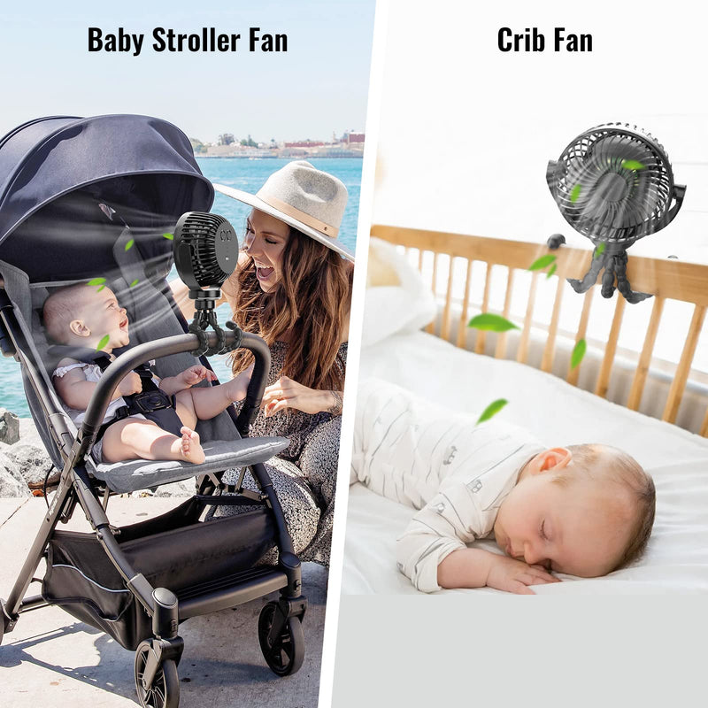 BRISLYGO Mobiler Akku-Ventilator 8000mAh | 360° drehbar mit LED-Nachtlicht | 4 Geschwindigkeiten & 27 Std. Laufzeit | USB-Ladung