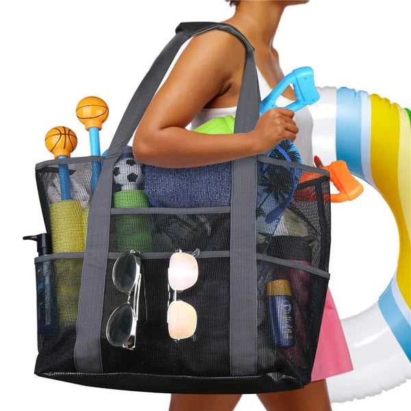 Maréva Strandtasche mit 8 Fächern | Wasserdicht & atmungsaktiv | Für Handtücher, Spielzeug, Badesachen & mehr – 70×45×18 cm