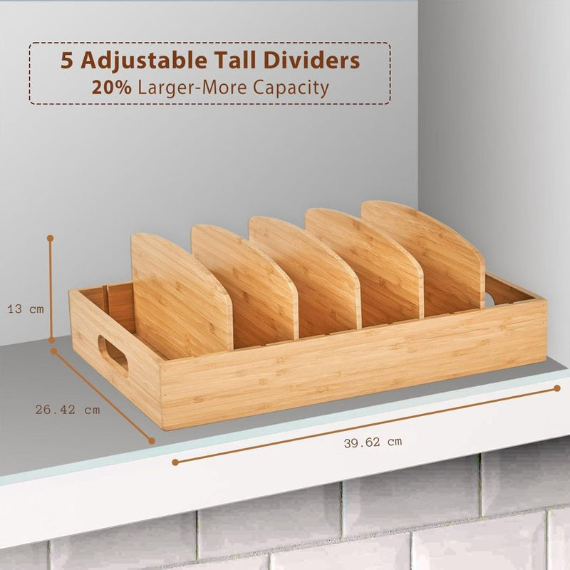 Lidello Bambus Deckel Organizer Küche | Verstellbare Fächer | Nachhaltig & Platzsparend | Bambus 30x28x9 cm