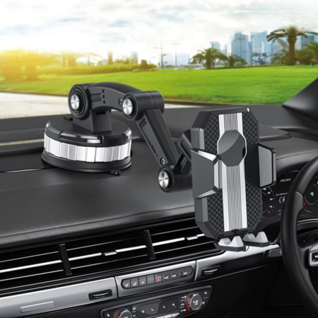 FlexMount Handyhalterung Auto | Starker Saugnapf | 360° Drehbar | Einhandbedienung