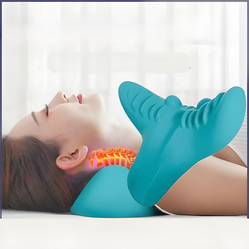 Ergonomisches Nackenstützkissen Relaxiva | Wärmefunktion | Tragbar & Vielseitig | Blau