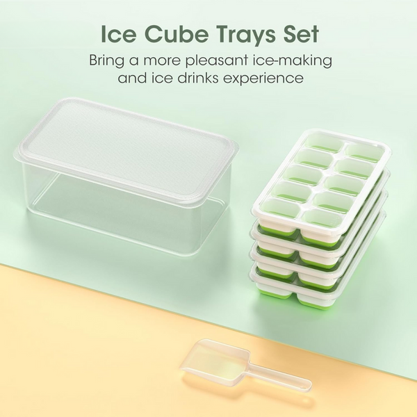 FROSTIFY Eiswürfelformen Silikon 4er Set | Stapelbar mit Aufbewahrungsbox | Flexibel & Platzsparend | Für Cocktails & Getränke