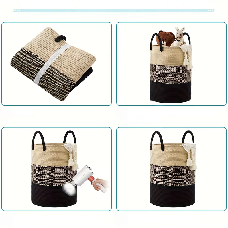 Aufbewahrungskorb CORDAVO | Faltbar & Robust | 50 L Volumen | Baumwollseil in Natur-Optik | 40×60 cm