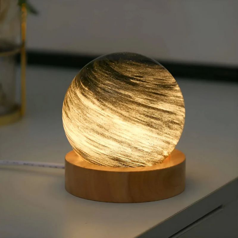 3D Planetenlampe StellaNova | Mit Holzsockel | Stimmungsvolles Nachtlicht | Ø 12 cm