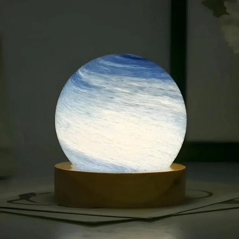3D Planetenlampe StellaNova | Mit Holzsockel | Stimmungsvolles Nachtlicht | Ø 12 cm