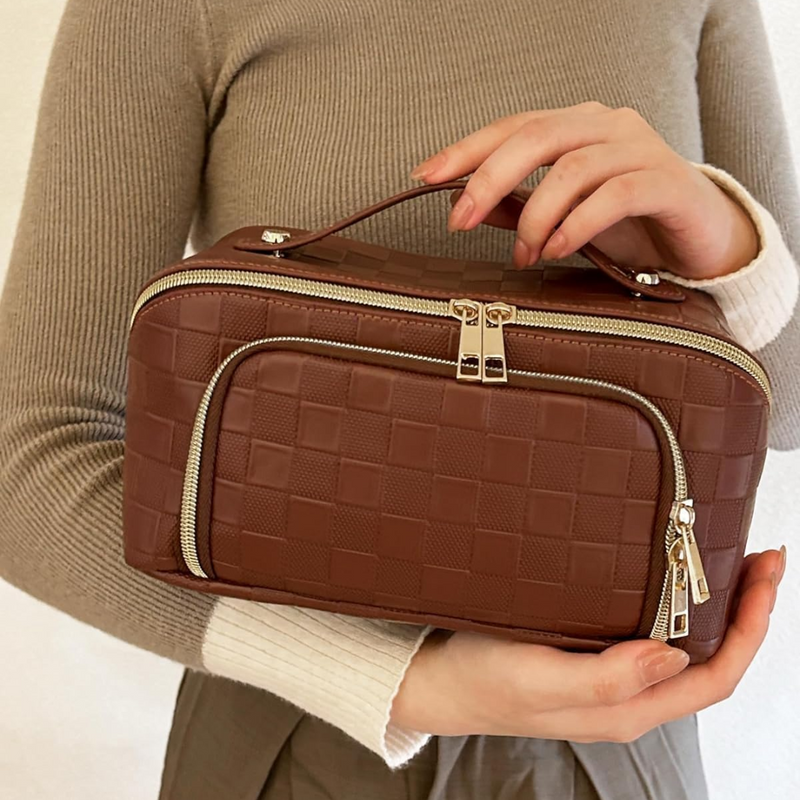 NOMIA Kosmetiktasche Wasserdicht PU-Leder | Groß mit Trennfach & Griff | Für Reisen & Alltag | Stylisch & Pflegeleicht
