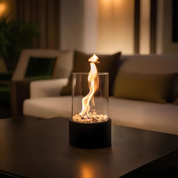 Öllampe FlammaLux | Glaszylinder & Metallrahmen | Sicher & Stilvoll | 22×12 cm / 28×18 cm
